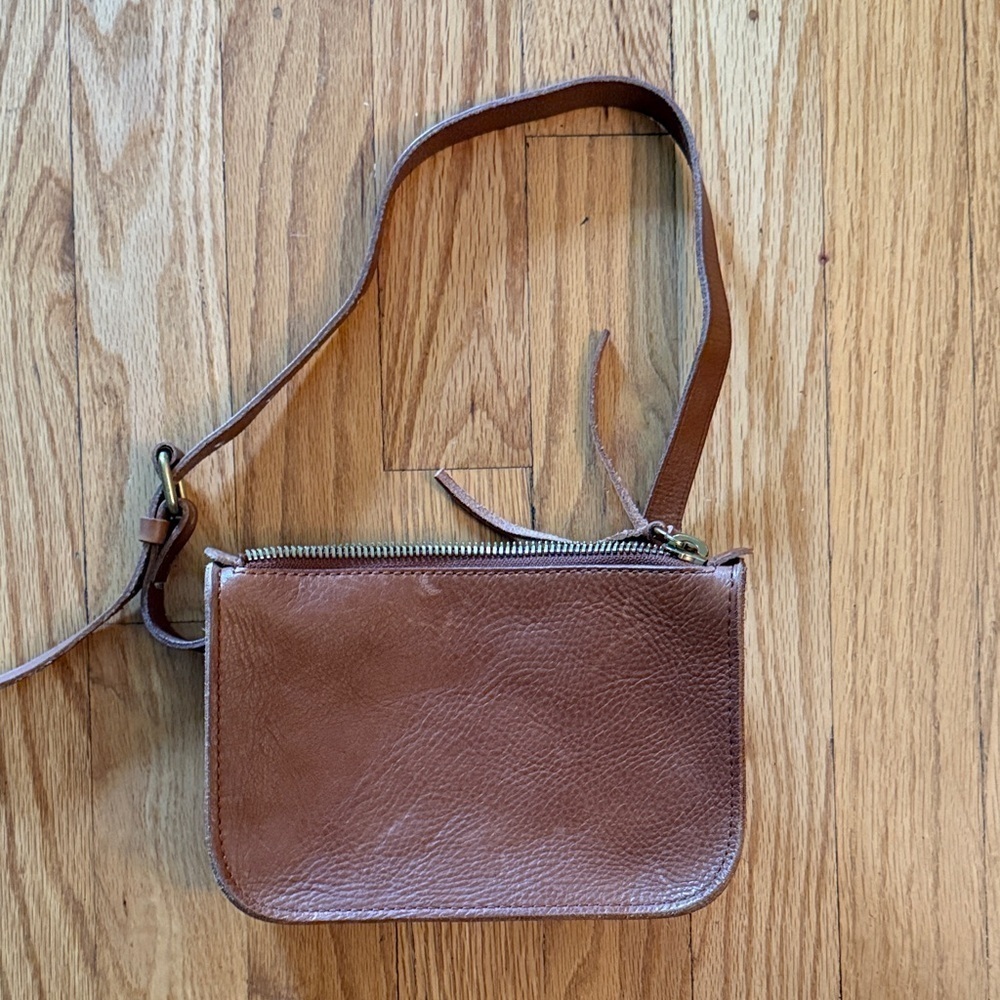 Madewell Simple Pouch Belt Bag English Saddle Brown Leather Waist Great Cond View 2